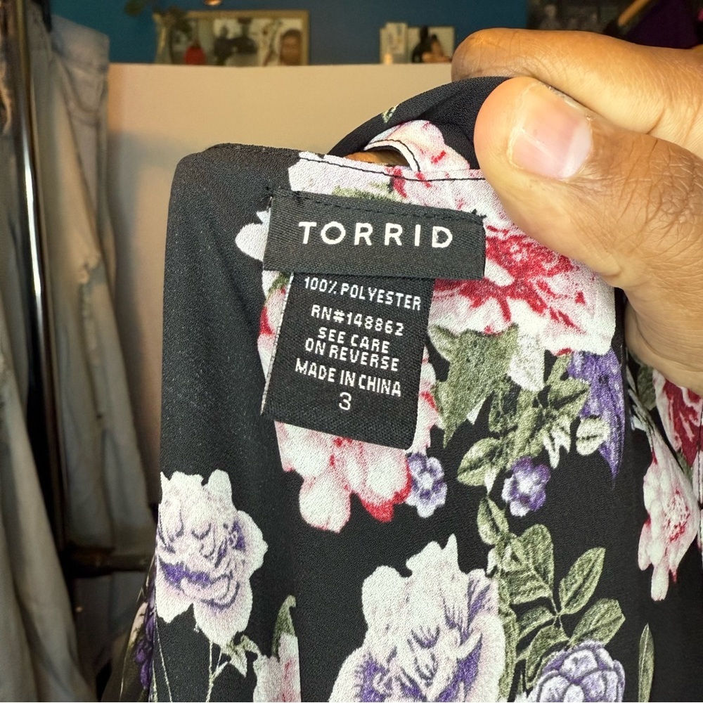 Torrid size 3 Black Floral Pattern Handkerchief Camisole - Picture 2 of 9